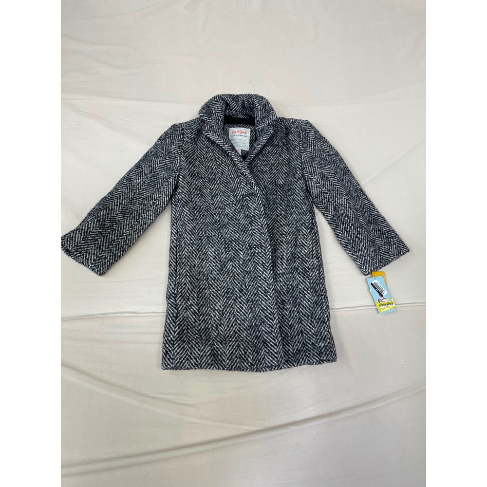 Cat & Jack Kids Herringbone Overcoat Black Almond Cream XS 4/5 New With Tags